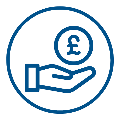 Round blue icon showing a hand and a pound sign