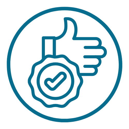 Round teal icon showing thumbs up and tick mark