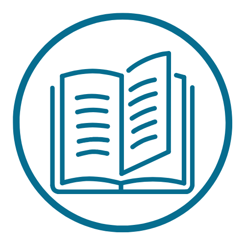 Round teal icon showing open book